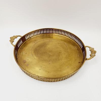 BRASS TRAY WITH HEAVY FLORAL HANDLES