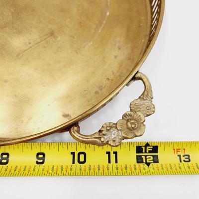 BRASS TRAY WITH HEAVY FLORAL HANDLES