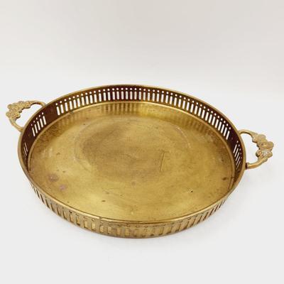 BRASS TRAY WITH HEAVY FLORAL HANDLES