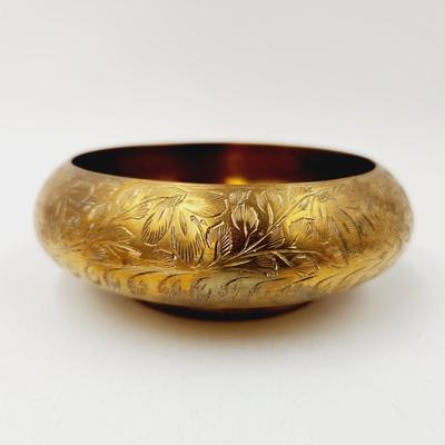 BEAUTIFUL ETCHED FLOWERS BRASS DECOR BOWL