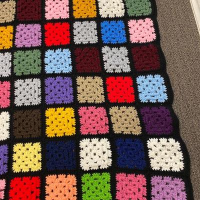 Small Colorful Block Pattern Crochet Afghan Throw Blanket