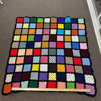 Small Colorful Block Pattern Crochet Afghan Throw Blanket