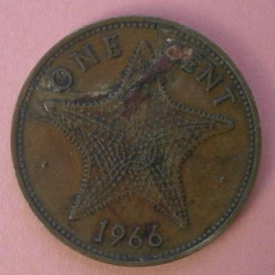 BAHAMA ISLANDS 1966 One Cent Starfish Coin