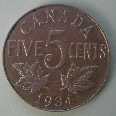 CANADA 1934 5 Cent Coin