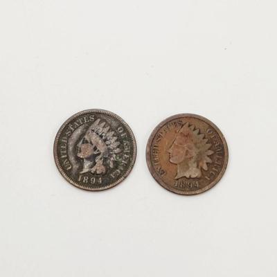 2 - 1894 INDIAN HEAD PENNIES