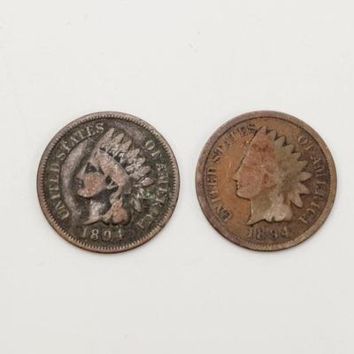 2 - 1894 INDIAN HEAD PENNIES