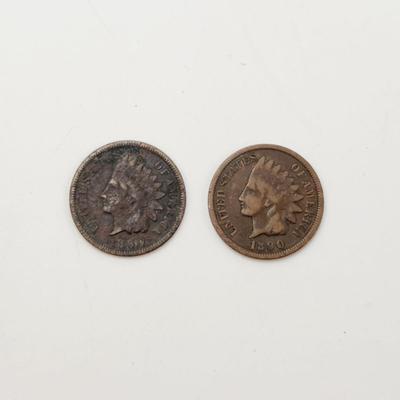 2 - 1890 INDIAN HEAD PENNIES