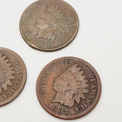 3 - 1887 INDIAN HEAD PENNIES
