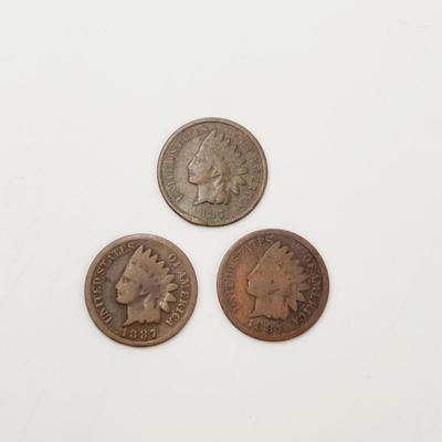 3 - 1887 INDIAN HEAD PENNIES