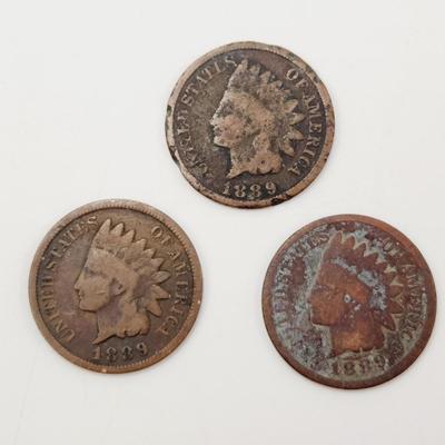 3 - 1889 INDIAN HEAD PENNIES