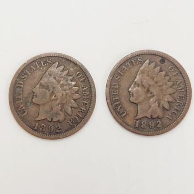 2 - 1892 INDIAN HEAD PENNIES