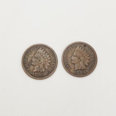 2 - 1892 INDIAN HEAD PENNIES