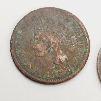2 - 1883 INDIAN HEAD PENNIES