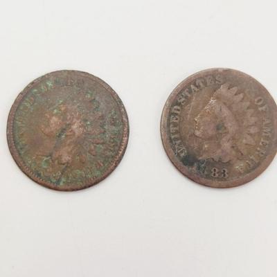 2 - 1883 INDIAN HEAD PENNIES