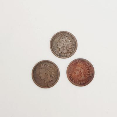 3 - 1886 INDIAN HEAD PENNIES