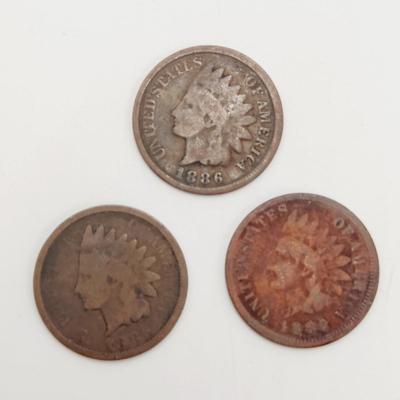 3 - 1886 INDIAN HEAD PENNIES
