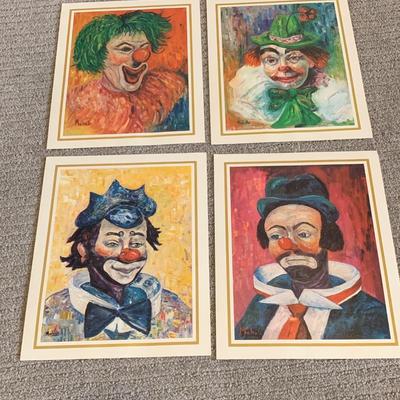 4 Vintage Clown Portraits By Michele