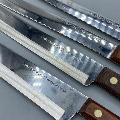 Set of 4 Wood Handled Flint Stainless Vanadium USA Kitchen Knives Cutlery