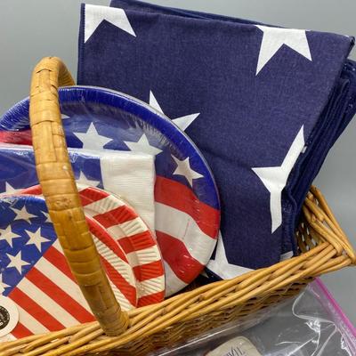 Fourth of July Party Supplies Paper Plates Napkins with Basket
