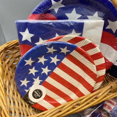 Fourth of July Party Supplies Paper Plates Napkins with Basket