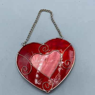 Wall Hanging Red & Pink Heart Shaped Painted Shell