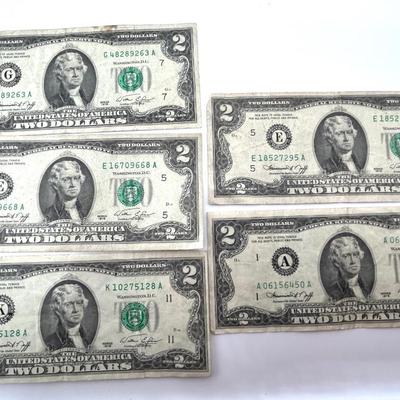 Five 1976 $2 Notes