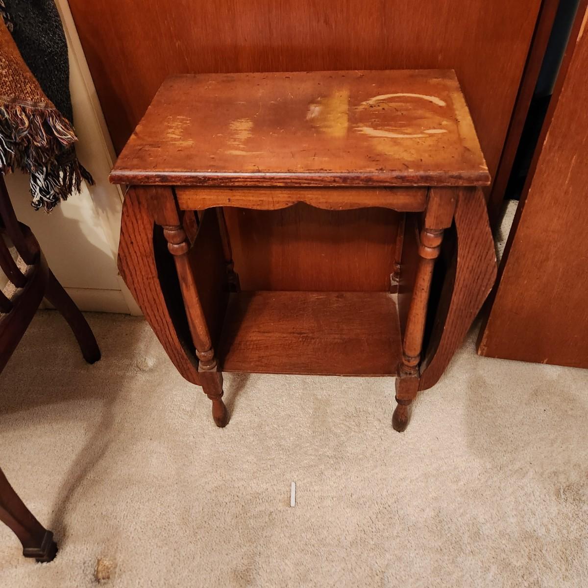 Vintage Wood Side table Magazine holder 21x11x23