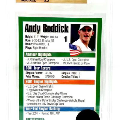 2001 Netpro #1 Andy Roddick Graded 9.5 Gem Mint Card