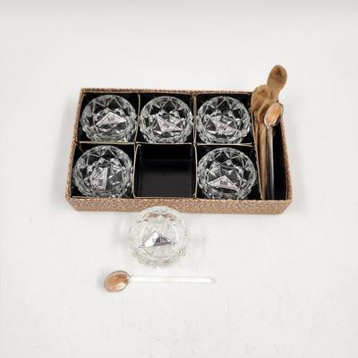 VINTAGE SET OF BOHEMIA GLASS CELLAR SET W/ SPOONS - MADE IN CZECH