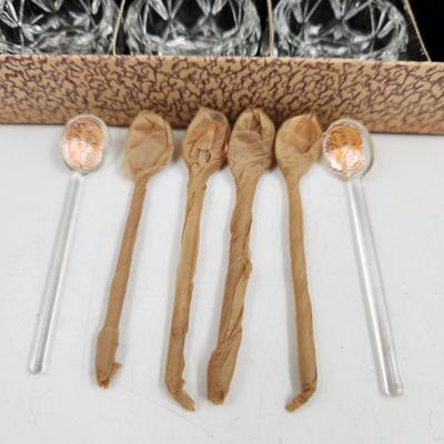 VINTAGE SET OF BOHEMIA GLASS CELLAR SET W/ SPOONS - MADE IN CZECH