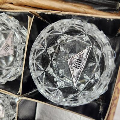 VINTAGE SET OF BOHEMIA GLASS CELLAR SET W/ SPOONS - MADE IN CZECH