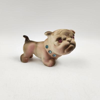 VINTAGE 1960S CERAMIC BULL DOG W/ RHINESTONE ADDITIONS