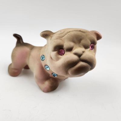 VINTAGE 1960S CERAMIC BULL DOG W/ RHINESTONE ADDITIONS