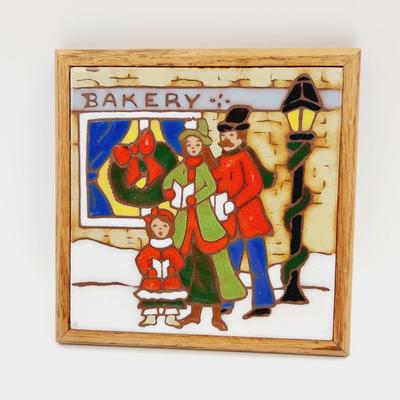 VINTAGE MAG MOR HANDPAINTED ART TILE WOOD FRAME