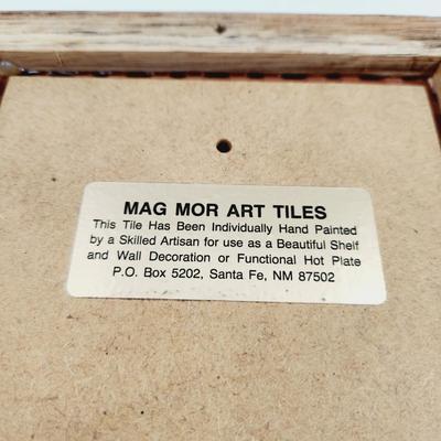 VINTAGE MAG MOR HANDPAINTED ART TILE WOOD FRAME
