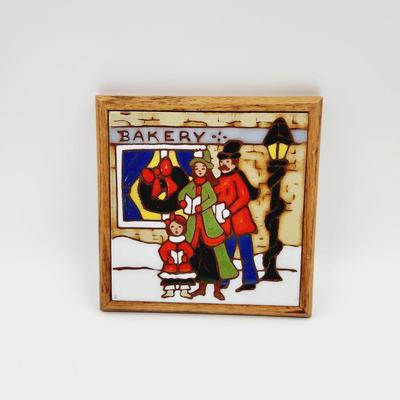 VINTAGE MAG MOR HANDPAINTED ART TILE WOOD FRAME