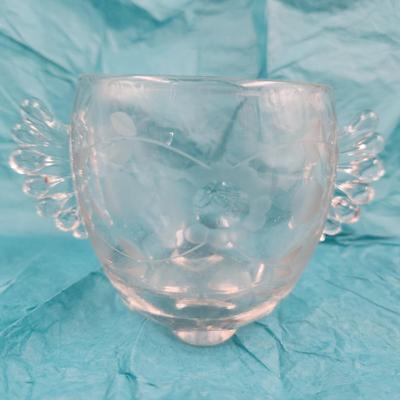 VINTAGE ETCHED GLASS DOUBLE HANDLED SUGAR CONTAINER