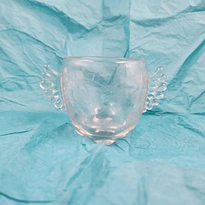 VINTAGE ETCHED GLASS DOUBLE HANDLED SUGAR CONTAINER