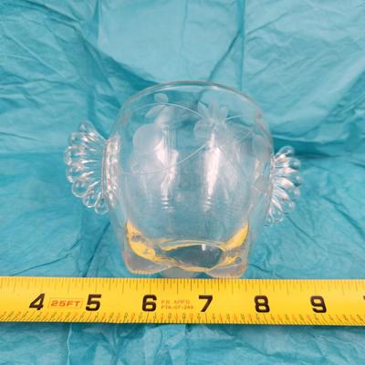 VINTAGE ETCHED GLASS DOUBLE HANDLED SUGAR CONTAINER