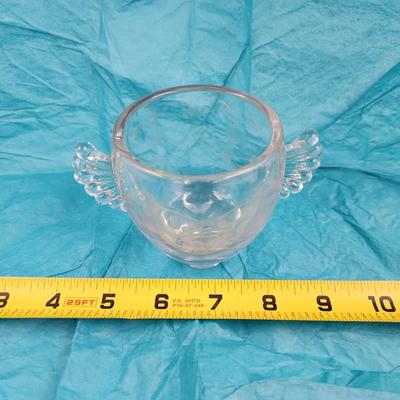 VINTAGE ETCHED GLASS DOUBLE HANDLED SUGAR CONTAINER