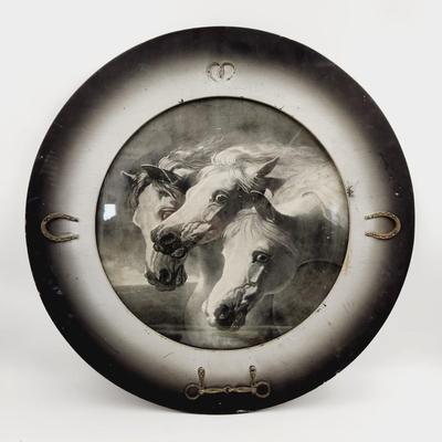 FANTASTIC VINTAGE ROUND FRAMED HORSE PRINT