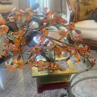 Jade & Stone Bonzai Plant with Orange Bronze blossoms