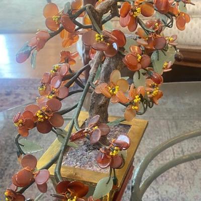 Jade & Stone Bonzai Plant with Orange Bronze blossoms