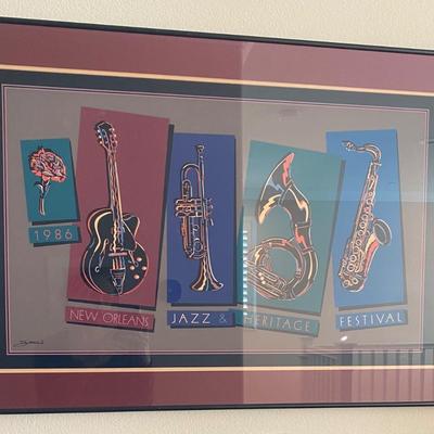 Framed 1986 numbered New Orleans Jazz Festival Poster  (8174 / 12500)