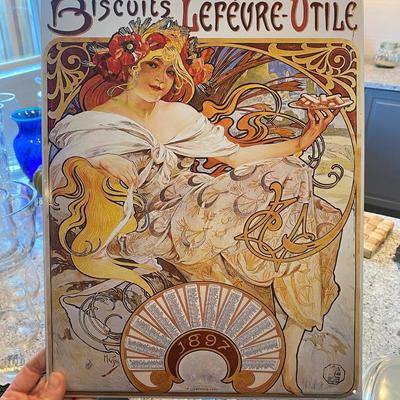 Art Nouveau Alfons Mucha Biscuit LeFÃ¨vere-Utile Reproduction Tin Sign 