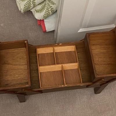 Vintage wood concertinia sewing chest on legs