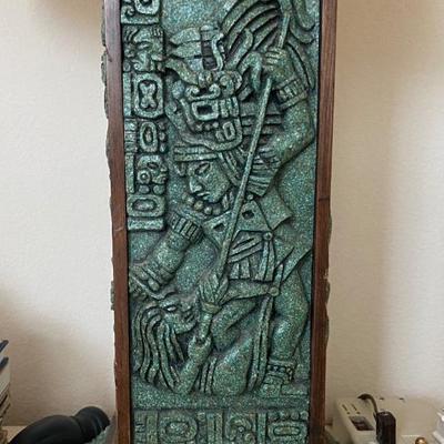 Large Vintage 60's Mayan Style Malachite Carved Stone Lamp