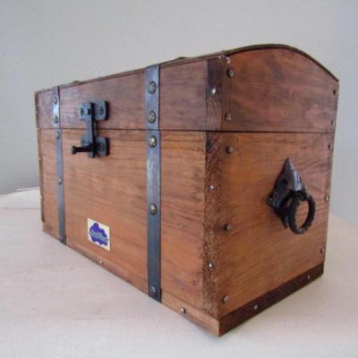 Wooden Storage Box with Metal Strapping and Latch (UA)