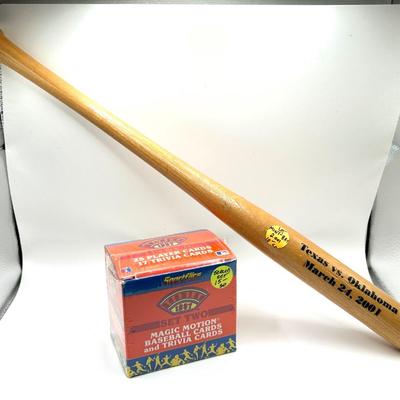 Sealed Box of Magic Motion Baseball Cards and a Souvenir Bat