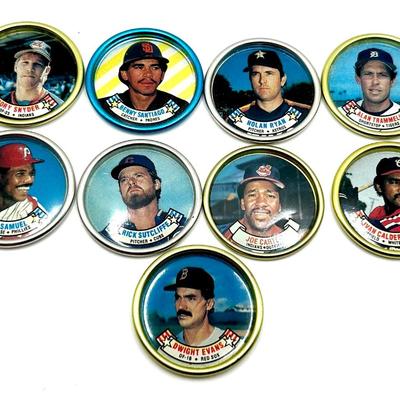 9 1987 Baseball Round Tin Cards